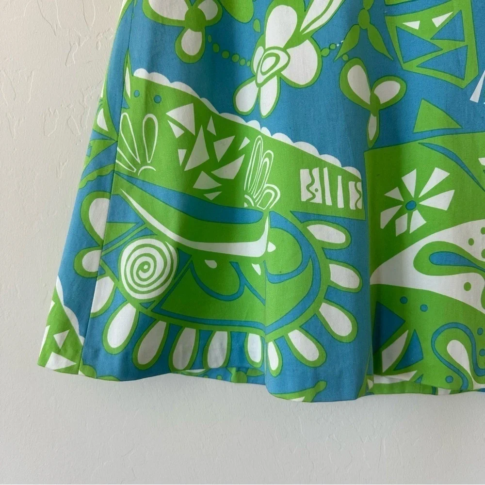 Skirtin Around Blue & Green Abstract Floral Above The Knee Cotton Skirt Size 10